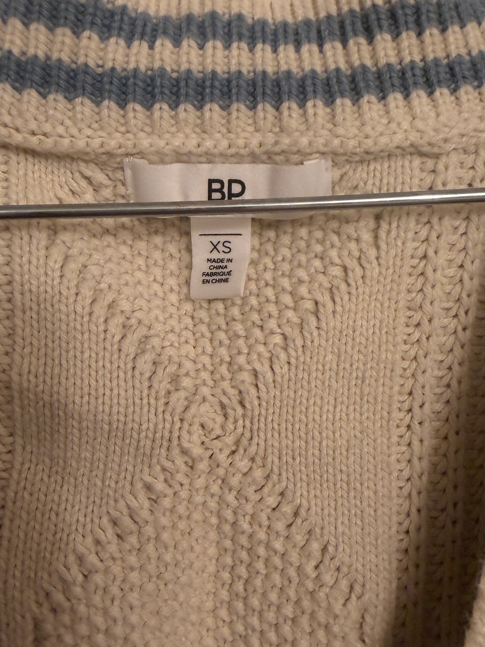 Women’s Cable Knit Button Vest - Cream with Blue Trim - Picture 2 of 4